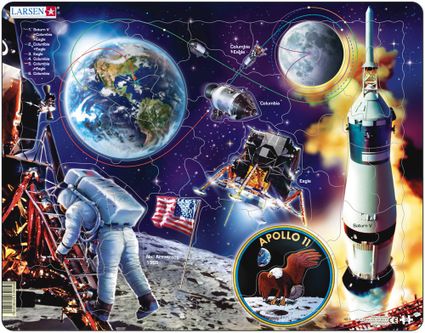 Astronómia, vesmír – Apollo 11, cesta na mesiac, pristátie na mesiaci, prvý človek na mesiaci – Náučné obrázkové puzzle