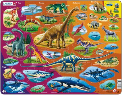 Prírodopis – Historický vývoj zvierat, dinosaury, praveké jaštery, krieda, jura, trias, druhohory, treťohory – Náučné obrázkové puzzle
