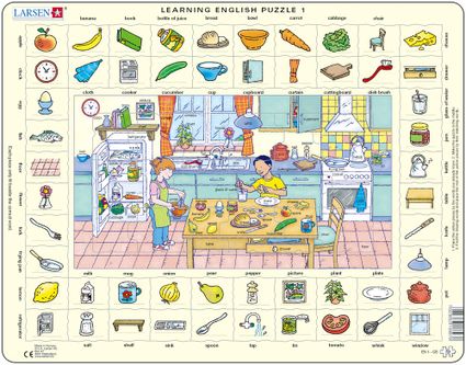 Angličtina, slovíčka – 01. Deti v kuchyni pripravujú jedlo – Náučné puzzle, anglické slovíčka