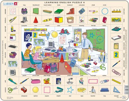 Angličtina, slovíčka – 06. Deti sa učia v škole, na hodine matematiky – Náučné puzzle, anglické slovíčka