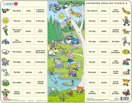 Angličtina, slovíčka – 09. Deti sa hrajú v lesoparku pri lese (s kratšími vetami) – Náučné puzzle, anglické slovíčka