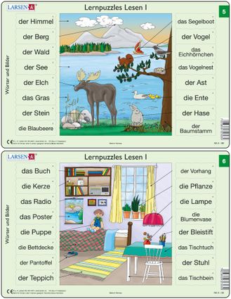 Predáva sa len v balíku 10 ks puzzle Nemčina 01 - 10 / Nemčina  06 – Nemecké slovíčka, Detská izba, detský nábytok, písací stôl, hračky – Náučné puzzl