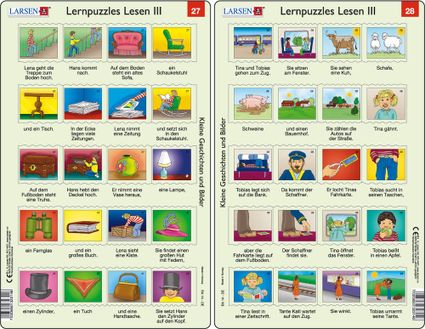 Predáva sa len v balíku 10 ks puzzle Nemčina 21 - 30 / Nemčina  27 – príbeh vo vetách a obrázkoch – deti objavujú tajomstvá na povale domu, hrajú sa t