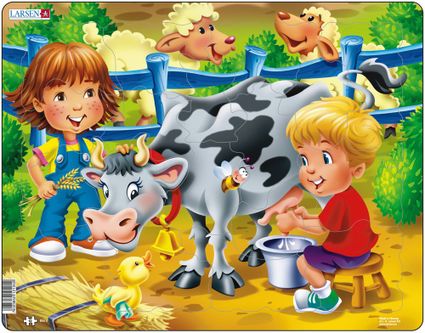 Deti na farme, na statku – Kravička, kačička, ovečky – Obrázkové puzzle