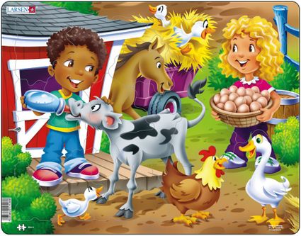 Deti na farme, na statku – Teliatko, koník, húsky, vajíčka – Obrázkové puzzle