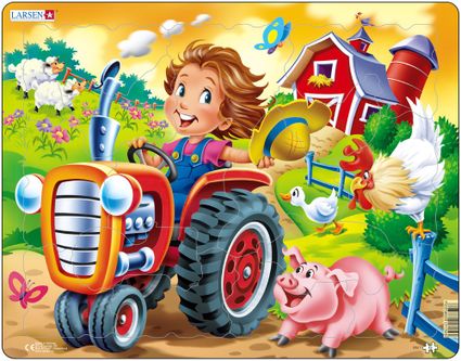 Deti na farme, na statku – Traktor, ovečky, húska, prasiatko – Obrázkové puzzle