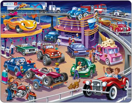 Dopravné prostriedky – Autá, osobné autá, nákladné autá, čerpacia stanica, zmrzlina, bufet – Obrázkové puzzle