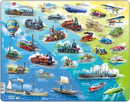 Dopravné prostriedky – Doprava, história a vývoj dopravy lode, vlaky, lietadlá, automobily – Obrázkové puzzle