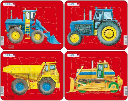 Stavebné stroje, autá – Buldozér – Obrázkové puzzle – JEDNO zo 4 puzzle na obrázku VPRAVO DOLE