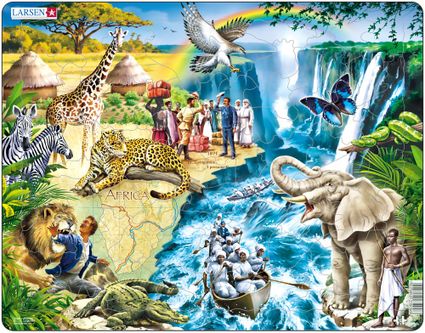 Objavovanie Afriky, cestovateľ a lekár David Livingstone, Viktóriine vodopády, rieka Zambezi – Obrázkové puzzle