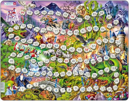 Rozprávky, čarovný svet, spoločenská hra, kamenný chodník s čislami – Obrázkové puzzle