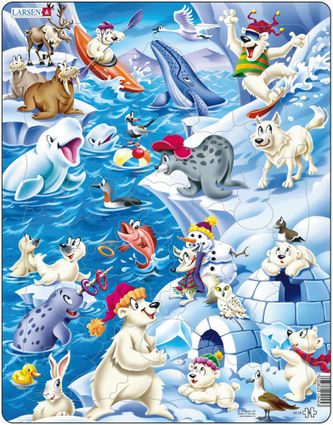 Rozprávky – Morské severské zvieratká, ľadové biele medvede, tulene, zajac, snehuliak, iglu – Obrázkové puzzle