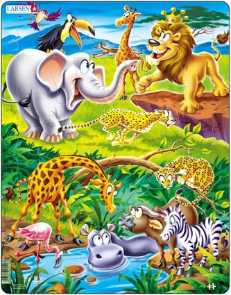 Rozprávky – Zvieratká v divočine, lev, kráľ zvierat, leopard, gepard, slon, hroch, žirafa – Obrázkové puzzle