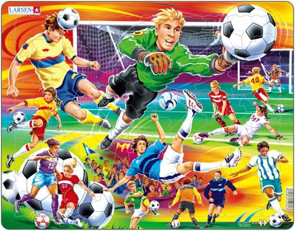 Športový motív – Futbalisti a futbalistky v akcii pri hre s futbalovou loptou – Obrázkové puzzle