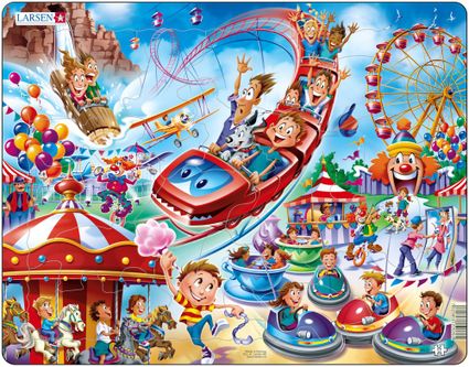Deti v zábavnom parku, deti sa zabávajú v lunaparku, horská húsenková dráha, detské kolotoče – Obrázkové puzzle