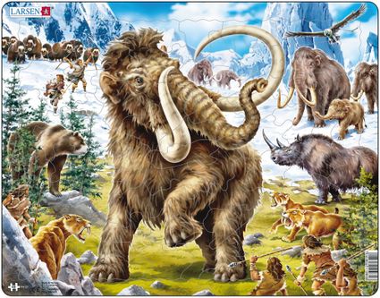 Zvieratá historické – Mamuty, šablozubé levy, praľudia, pračlovek v divočine, doba ľadová – Obrázkové puzzle