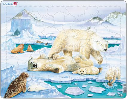 Zvieratá severské – Polárne ľadové medvede, rodina medveďa bieleho na ľade – Obrázkové puzzle