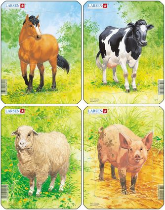 Zvieratká domáce – Kravička na lúke, na tráve – Obrázkové puzzle – JEDNO zo 4 puzzle na obrázku VPRAVO HORE