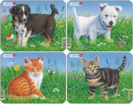 Zvieratká domáce – Mačička, mačiatko čierne – Obrázkové puzzle – JEDNO zo 4 puzzle na obrázku VPRAVO DOLE
