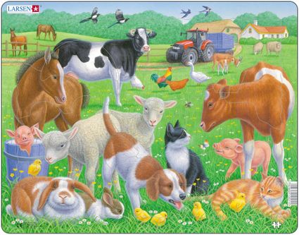 Zvieratká domáce – Na farme, statku, zajačiky, koník, kravička, mačička, prasiatka, húsky – Obrázkové puzzle