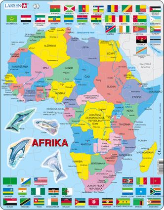 Mapy – Afrika, politická mapa, krajiny so štátnymi vlajkami – Zemepis, zemepisné puzzle