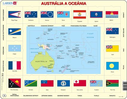 Mapy – Austrália a Oceánia, politická mapa s krajinami a štátnymi vlajkami – Zemepis, zemepisné puzzle