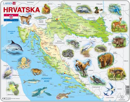 Mapy – Chorvátsko, fyzická všeobecno zemepisná mapa so zvieratami  – Zemepis, zemepisné puzzle