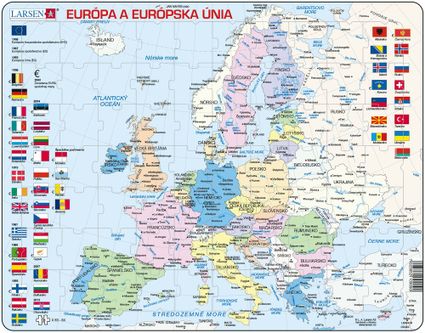 Mapy – Európa a Európska únia, politická mapa s krajinami a štátnymi vlajkami – Zemepis, zemepisné puzzle