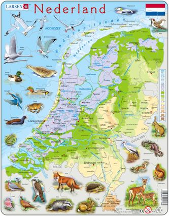 Mapy – Holandsko, fyzická všeobecno zemepisná mapa so zvieratami – Zemepis, zemepisné puzzle
