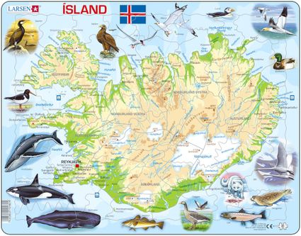 Mapy – Island, fyzická všeobecno zemepisná mapa so zvieratami – Zemepis, zemepisné puzzle