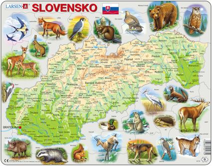 Mapy – Slovensko, fyzická všeobecno zemepisná mapa so zvieratami – Zemepis, zemepisné puzzle